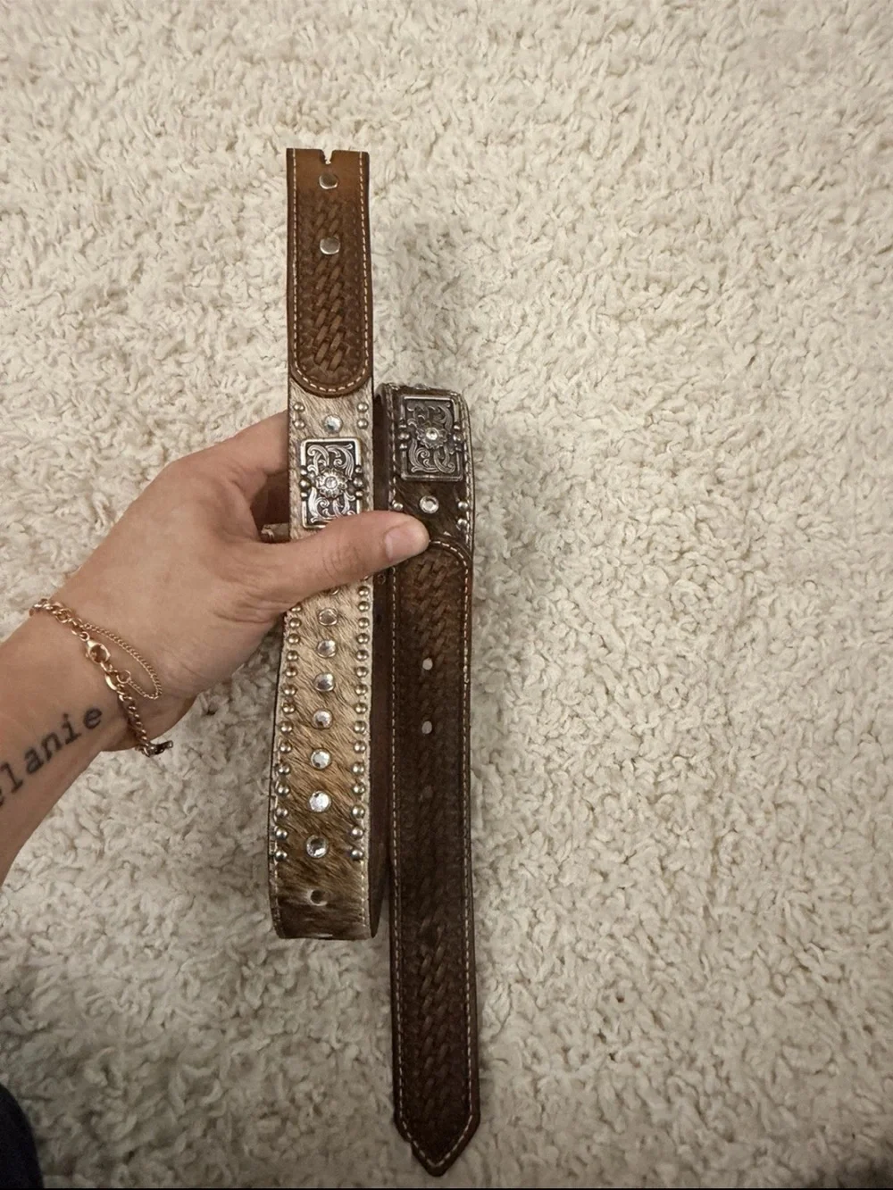 Studded Leather Men’s Belt - Brown & Tan